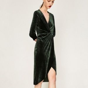 Zara Emerald Green Velvet Knot Dress